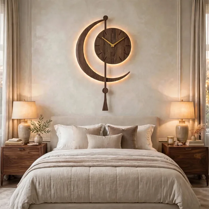 Crescent Moon Wall Clock Large Modern Decor photo 12