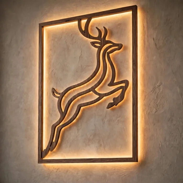 Illuminated Deer Wall Art Modern Living Room Decor photo 12