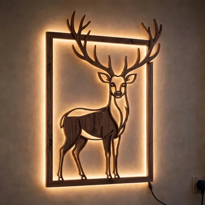 Modern Wooden Deer LED Wall Art Decoration Light photo 12