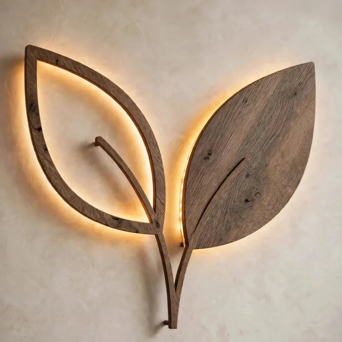 Minimalist Leaf Wall Art With Warm Light photo 12