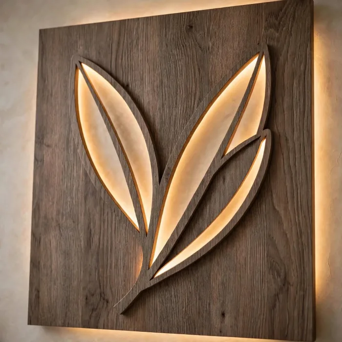 Modern Leaf Wall Art With Ambient Light Decor photo 12