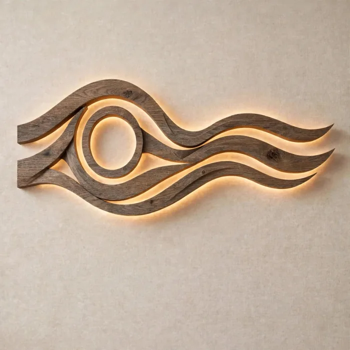 Modern Large Wooden LED Wall Art Sculpture Decor photo 12