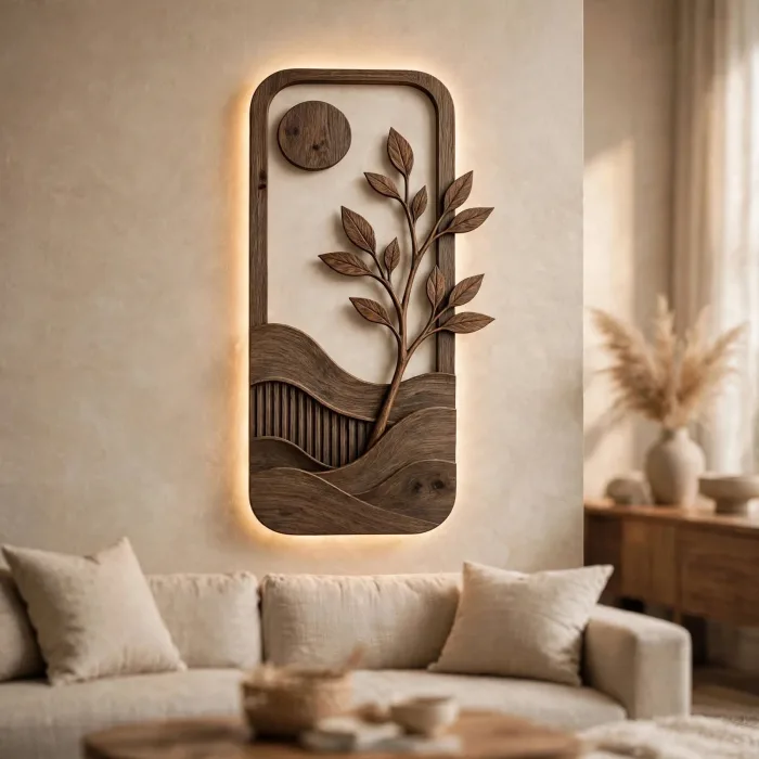 Japandi Backlit Wall Art Minimalist Nature Home Decor photo 12