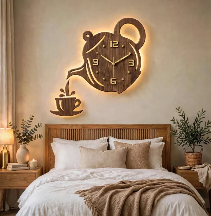 Stylish Teapot And Coffee Cup Wall Clock Decor photo 13