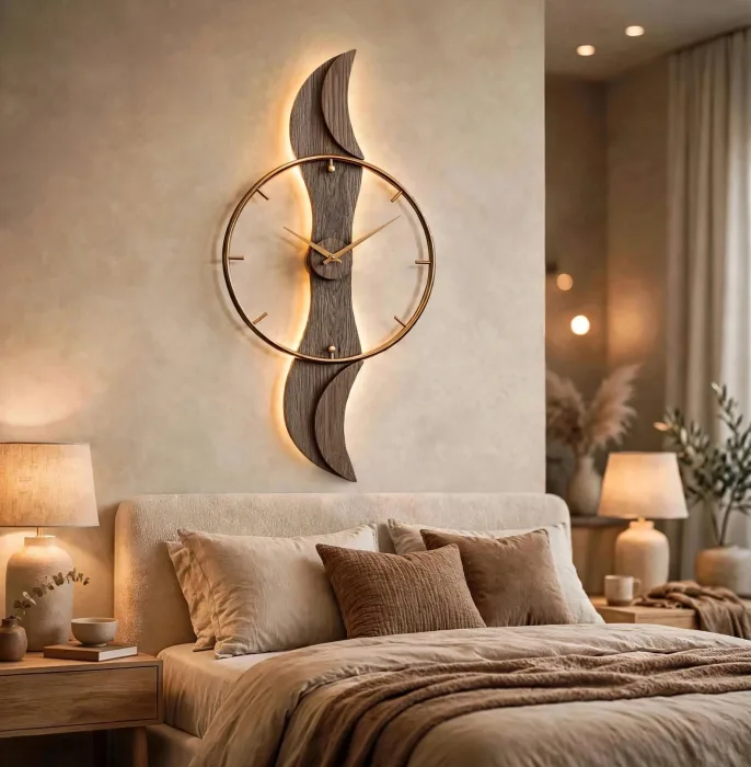 Large Modern Wavy Wall Clock Minimalist Living Room photo 13