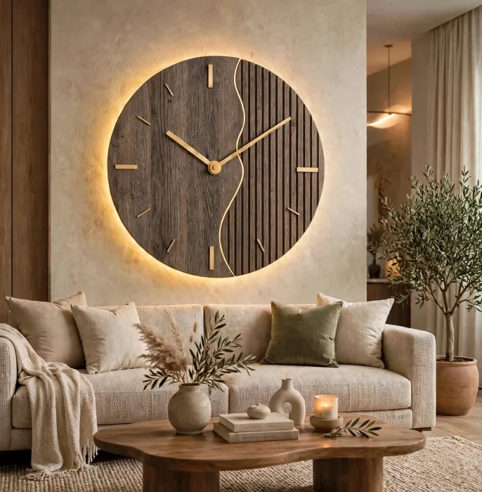Large Minimalist Wall Clock With Warm Light photo 13