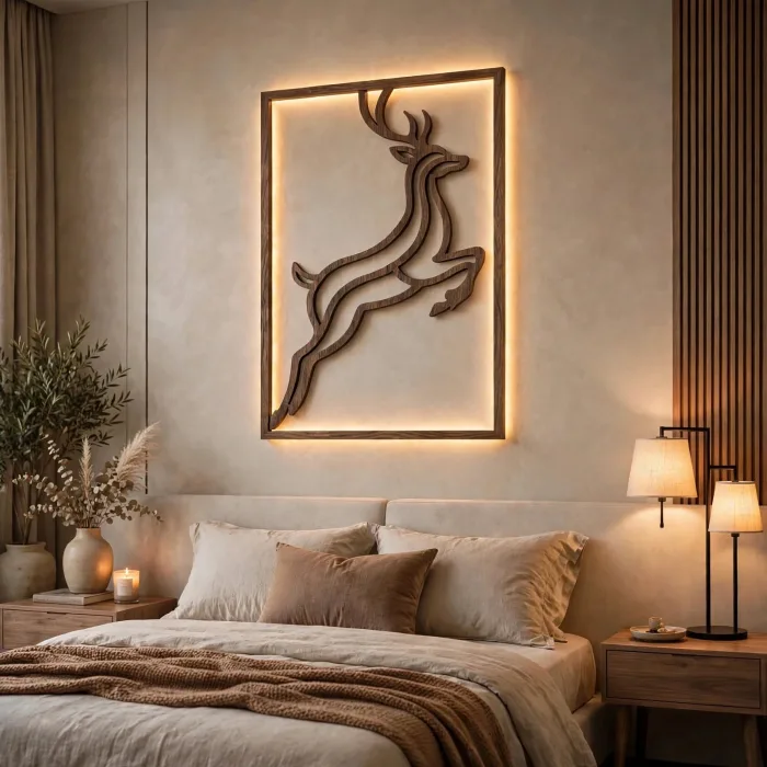 Illuminated Deer Wall Art Modern Living Room Decor photo 13