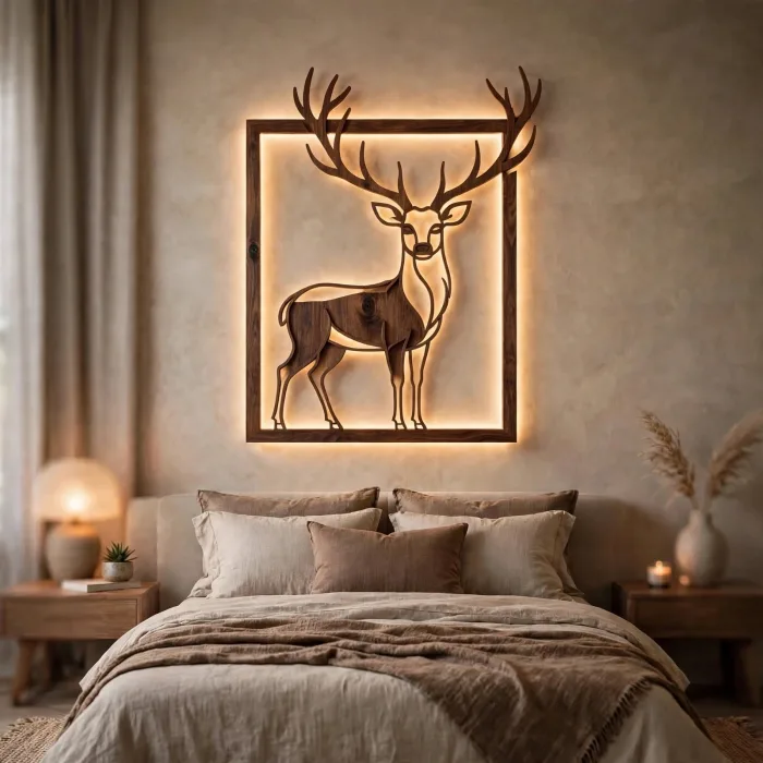 Modern Wooden Deer LED Wall Art Decoration Light photo 13