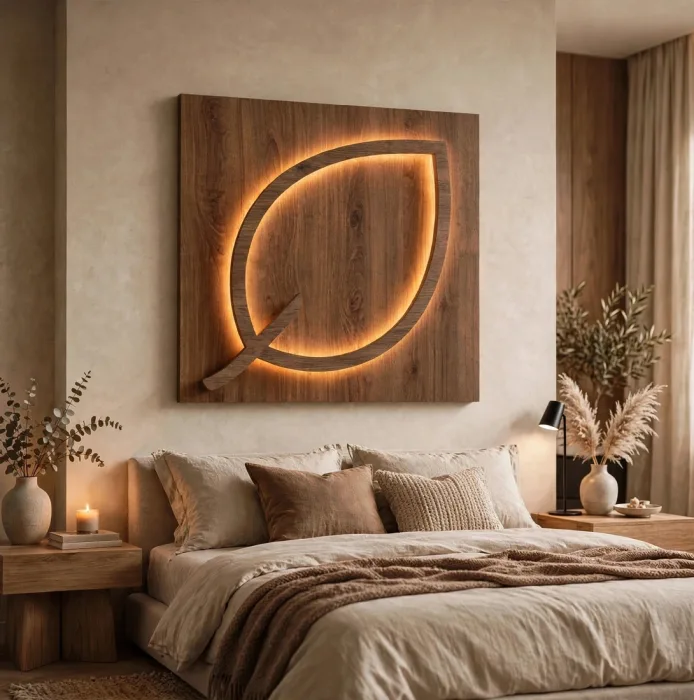 Large Illuminated Leaf Wall Art Modern Home Decor photo 13