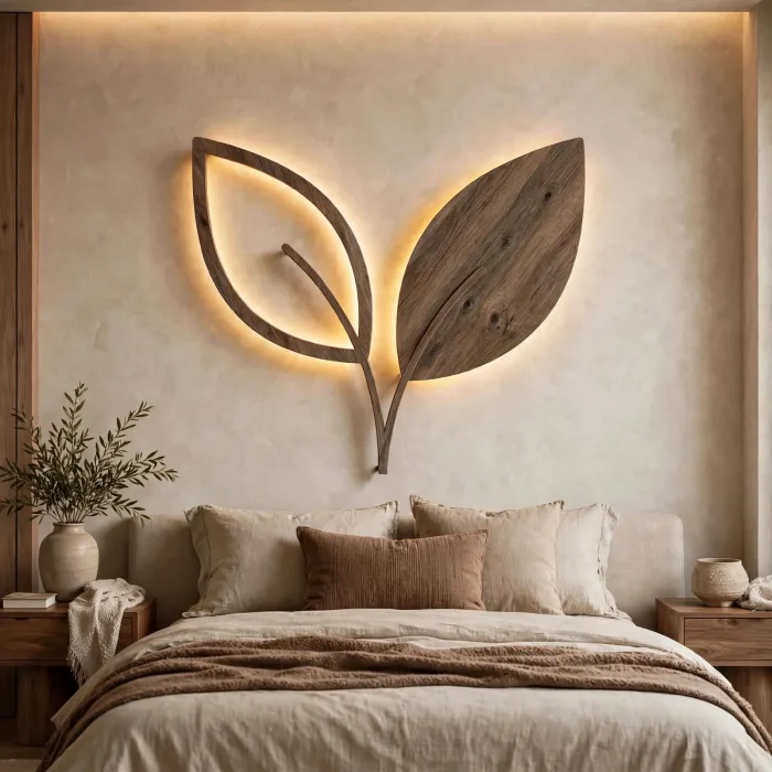 Minimalist Leaf Wall Art With Warm Light photo 13