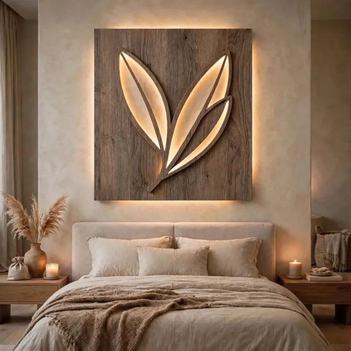 Modern Leaf Wall Art With Ambient Light Decor photo 13