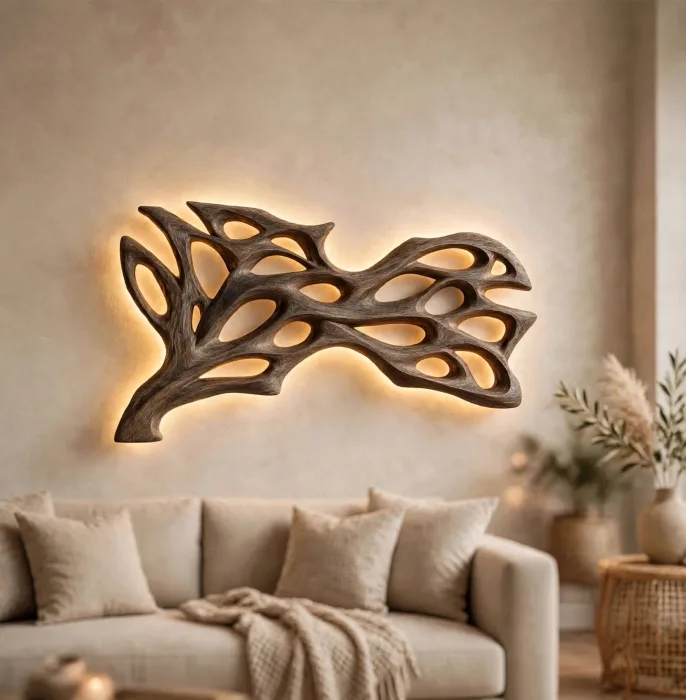 Large Illuminated Abstract Wall Sculpture Modern Decor photo 13
