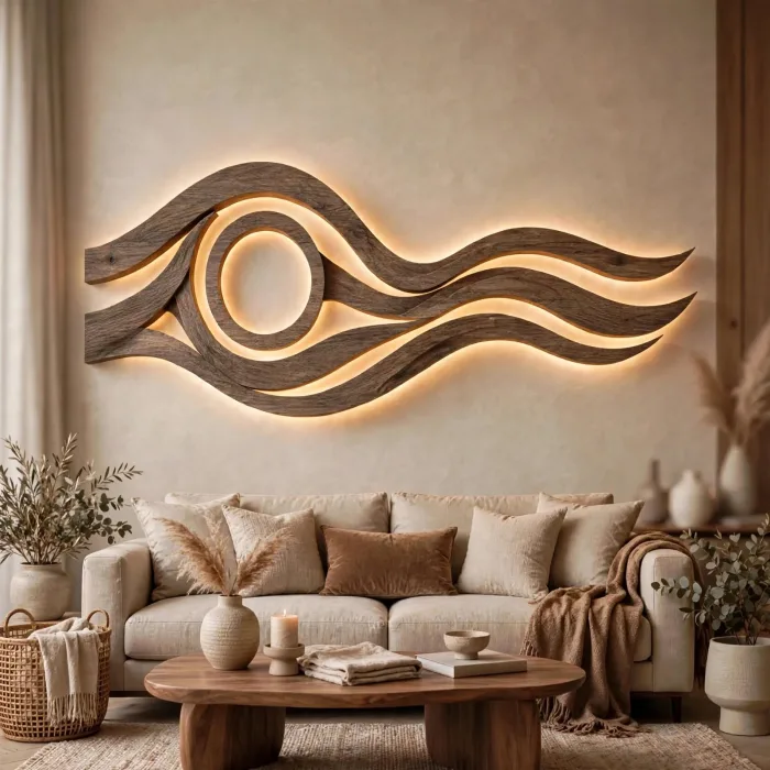 Modern Large Wooden LED Wall Art Sculpture Decor photo 13