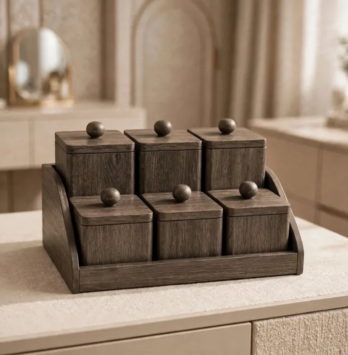 Wooden Dressing Table Organizer 6 Lidded Jewelry Boxes photo 13