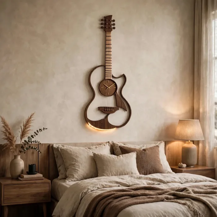 Large Guitar Shaped Wall Clock Music Lovers Gift photo 13