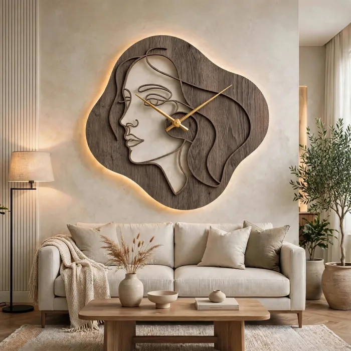 Abstract Face Wall Clock Modern Aesthetic Home Decor photo 14