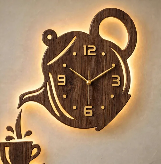 Stylish Teapot And Coffee Cup Wall Clock Decor photo 14
