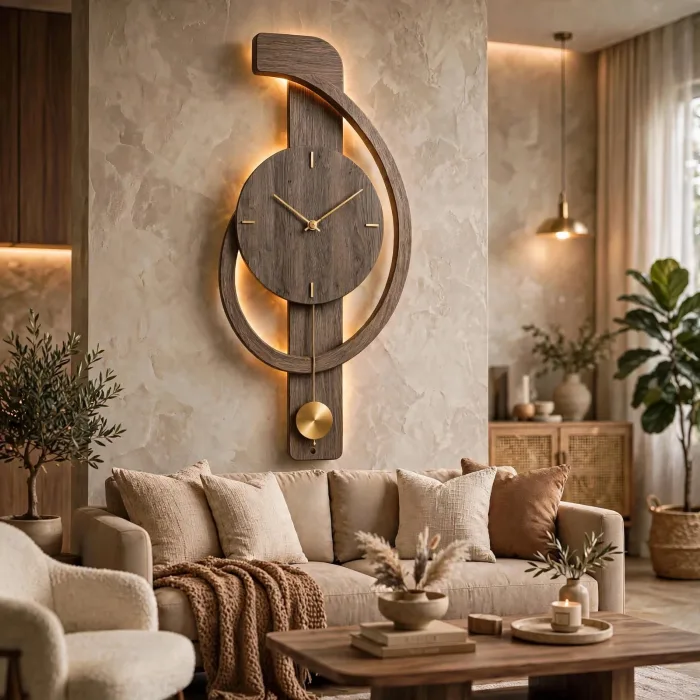 Minimalist Large Wall Clock with Light Pendulum photo 14