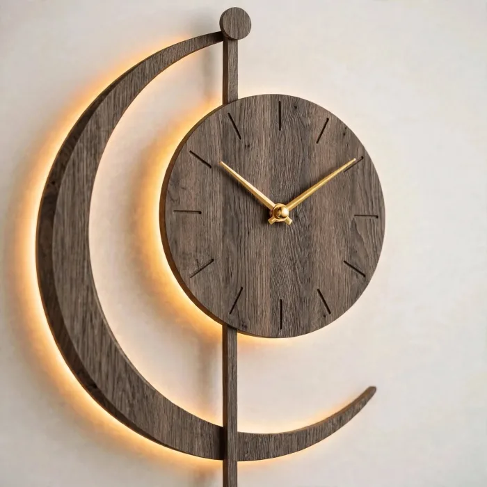 Crescent Moon Wall Clock Large Modern Decor photo 14