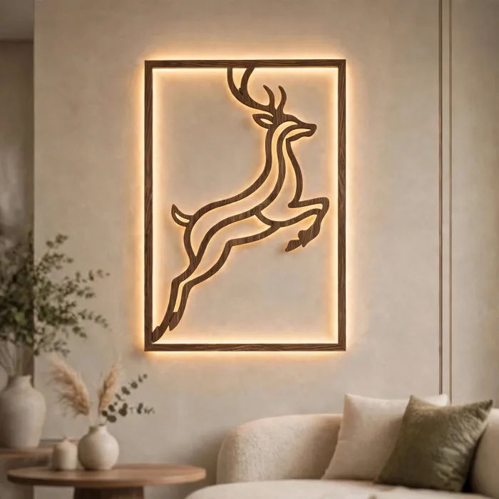 Illuminated Deer Wall Art Modern Living Room Decor photo 14