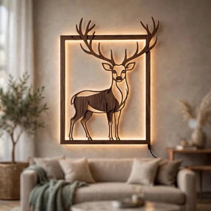 Modern Wooden Deer LED Wall Art Decoration Light photo 14