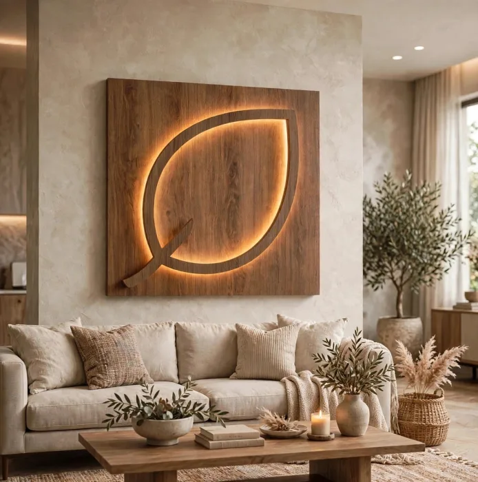 Large Illuminated Leaf Wall Art Modern Home Decor photo 14