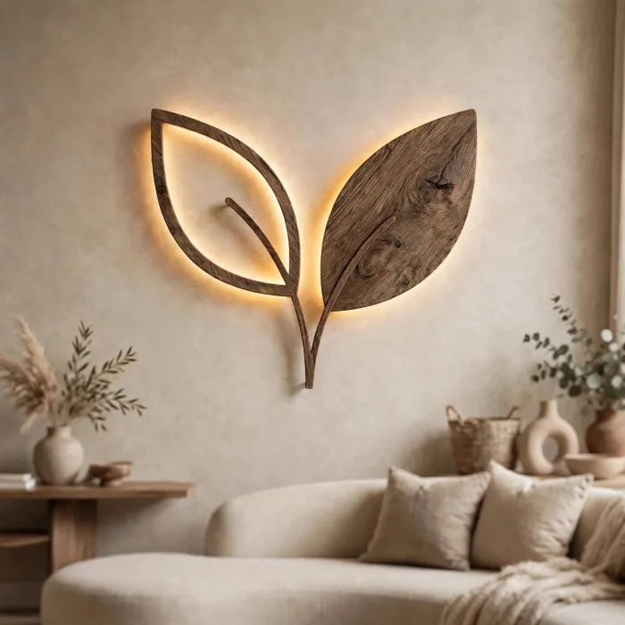 Minimalist Leaf Wall Art With Warm Light photo 14