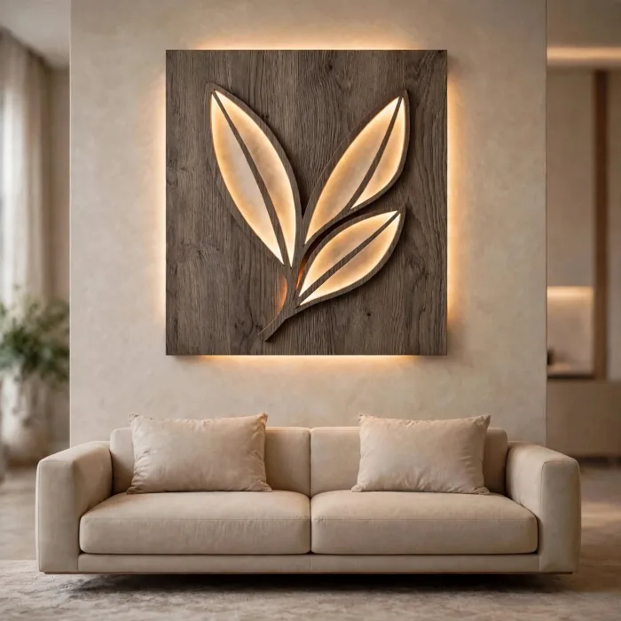 Modern Leaf Wall Art With Ambient Light Decor photo 14