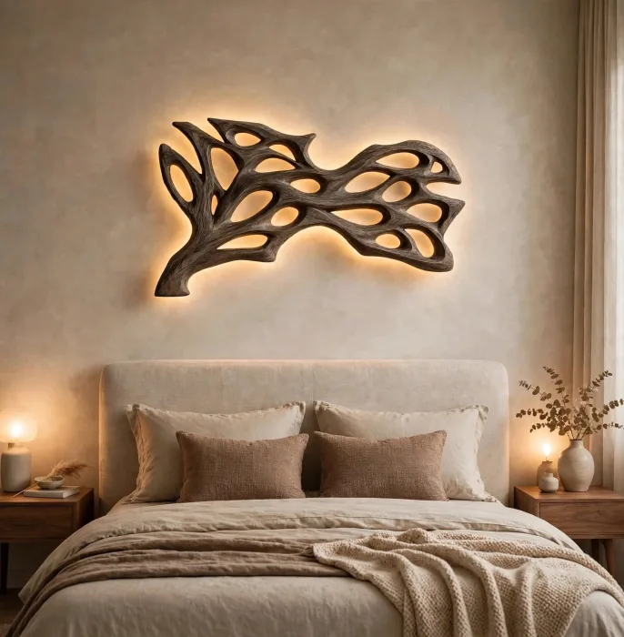 Large Illuminated Abstract Wall Sculpture Modern Decor photo 14