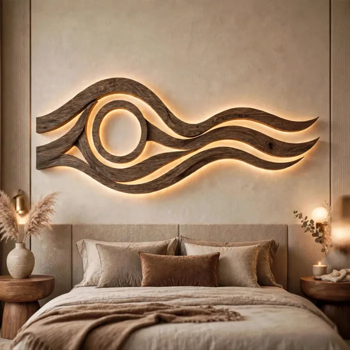 Modern Large Wooden LED Wall Art Sculpture Decor photo 14