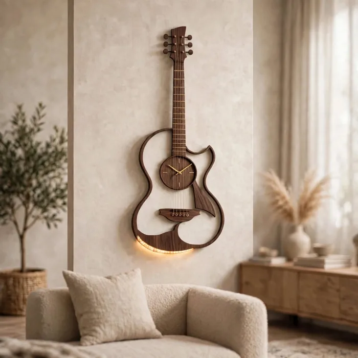 Large Guitar Shaped Wall Clock Music Lovers Gift photo 14