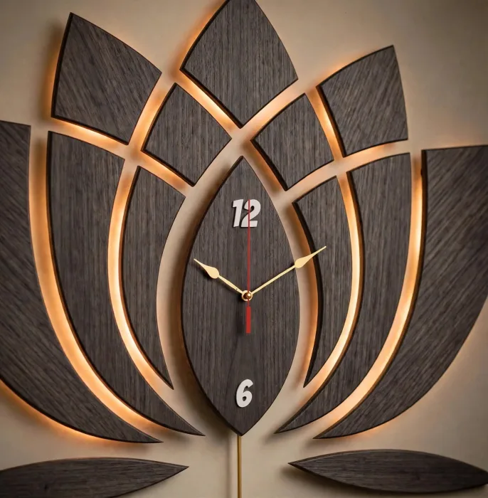 Modern Lotus Wall Clock Large With Light Art photo 15
