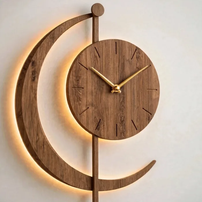 Crescent Moon Wall Clock Large Modern Decor photo 15