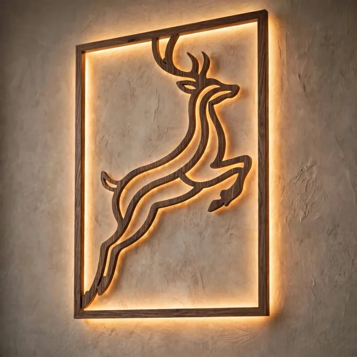 Illuminated Deer Wall Art Modern Living Room Decor photo 15