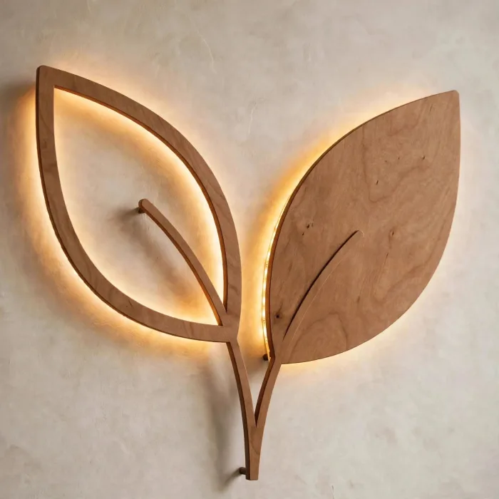 Minimalist Leaf Wall Art With Warm Light photo 15