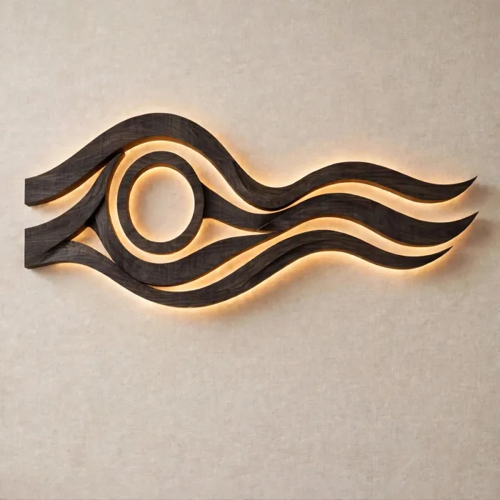 Modern Large Wooden LED Wall Art Sculpture Decor photo 15