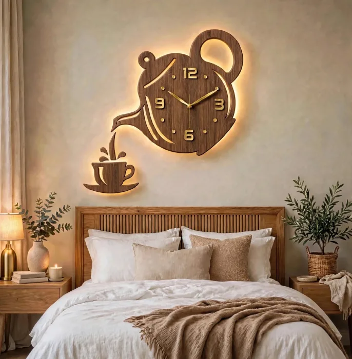 Stylish Teapot And Coffee Cup Wall Clock Decor photo 16