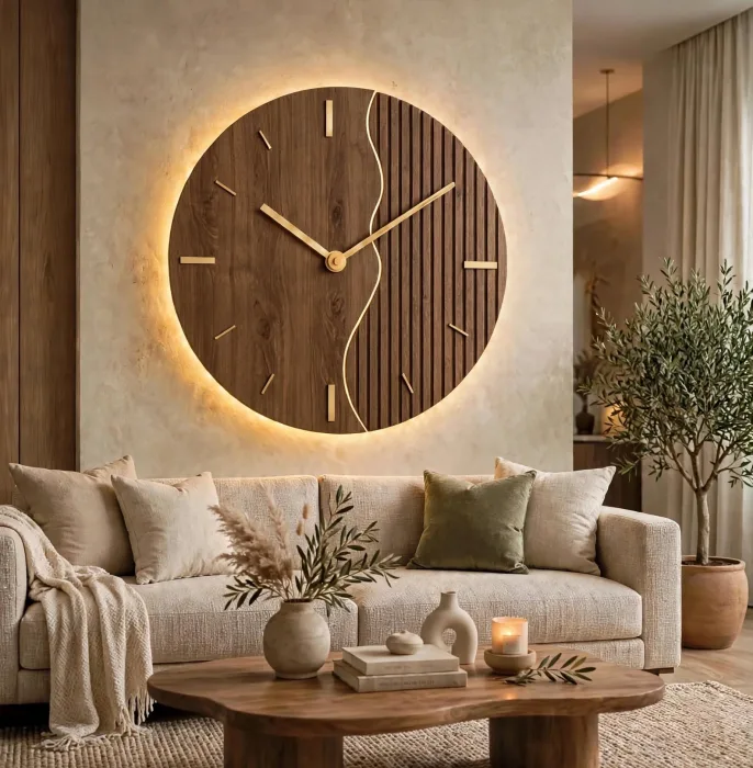 Large Minimalist Wall Clock With Warm Light photo 16