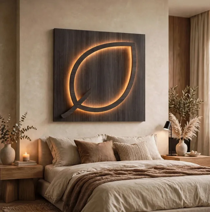Large Illuminated Leaf Wall Art Modern Home Decor photo 16