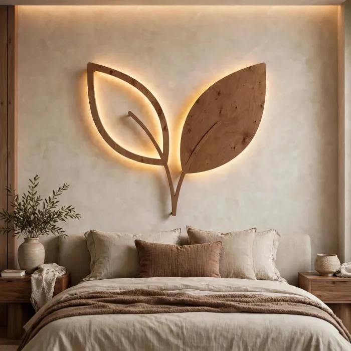 Minimalist Leaf Wall Art With Warm Light photo 16