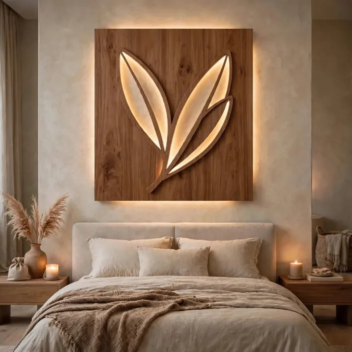 Modern Leaf Wall Art With Ambient Light Decor photo 16