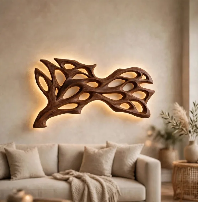 Large Illuminated Abstract Wall Sculpture Modern Decor photo 16