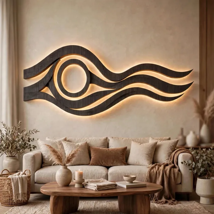 Modern Large Wooden LED Wall Art Sculpture Decor photo 16