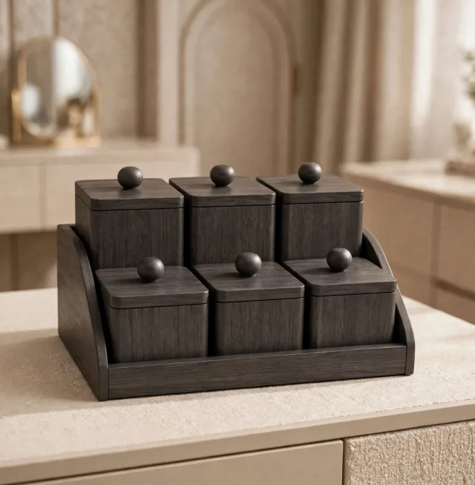 Wooden Dressing Table Organizer 6 Lidded Jewelry Boxes photo 16