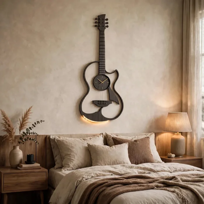 Large Guitar Shaped Wall Clock Music Lovers Gift photo 16