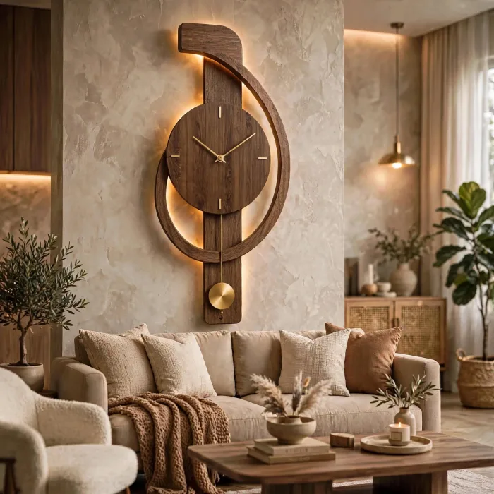 Minimalist Large Wall Clock with Light Pendulum photo 17