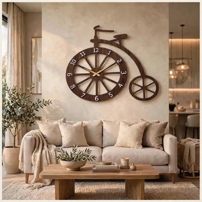 Unique Bicycle Wall Clock Large Modern Home Decor photo 17