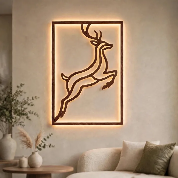 Illuminated Deer Wall Art Modern Living Room Decor photo 17