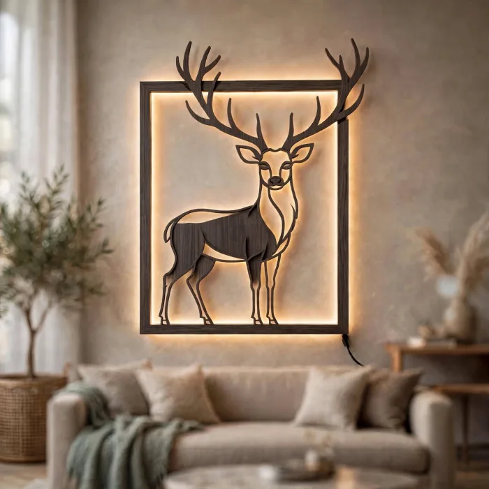 Modern Wooden Deer LED Wall Art Decoration Light photo 17