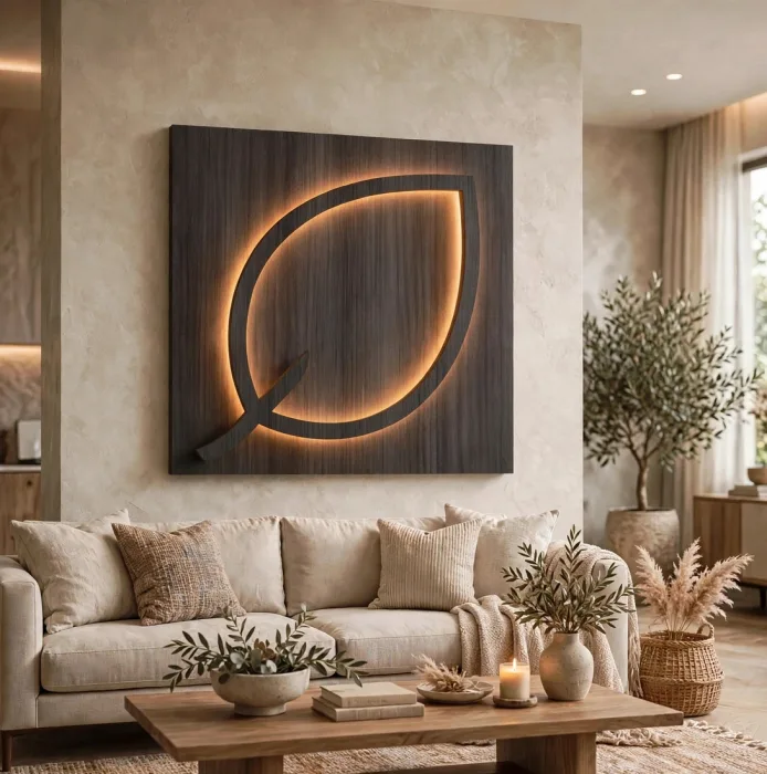 Large Illuminated Leaf Wall Art Modern Home Decor photo 17